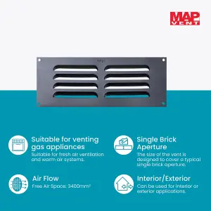 Metal Louvre Air Vent Cover, Suitable for Venting Gas Appliances Internal External Wall, 9 x 3" (229 x 76mm), Anthracite