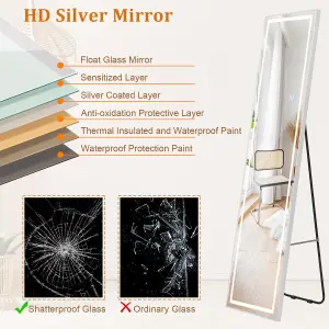 Costway Full Length Mirror Standing/Wall Mounted LED Lighted Full Body Mirror w/ Aluminum Frame