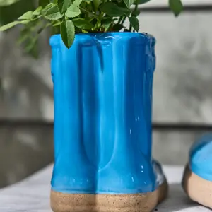 Set of 2 Little and Large Bright Blue Ceramic Indoor Outdoor Flower Pot Garden Planter Pots