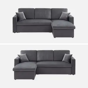 sweeek. 3-seater reversible corner sofa bed with storage Ida velvet Charcoal Grey 219x147x68 cm