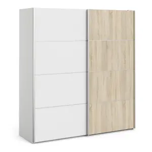 Verona Sliding Wardrobe 180cm in White with White and Oak doors with 2 Shelves