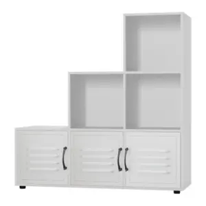 URBNLIVING 90cm Height White 6 Cube Step Shelving Unit With White Metal Doors