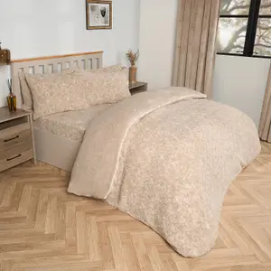 Teddy Fleece Duvet Cover Bedding Set Marl Pillowcase, Natural - Single