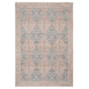 Blue Beige Vintage Pattern Distressed Living Area Rug 190x280cm