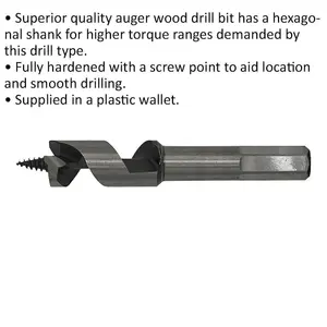 16mm x 100mm Hardened Auger Drill Bit with Hex Shank for Woodworking Projects