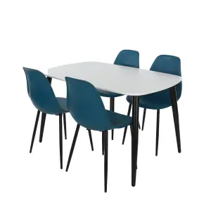 Core Products Aspen White 120cm Rectangular Dining Table with 4 Blue Plastic Curve Design Chairs