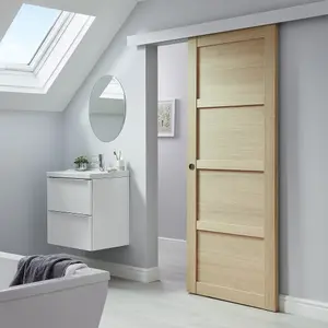 4 panel Shaker Oak veneer Internal Sliding Door, (H)2040mm (W)826mm