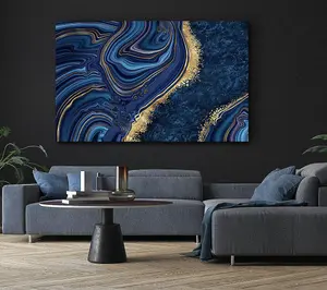 Blue And Gold Marble Canvas Print Wall Art - Medium 20 x 32 Inches