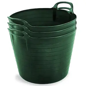 42L Green Flexi Tubs- Multi Purpose Flexible Storage Container Buckets- Set of 3