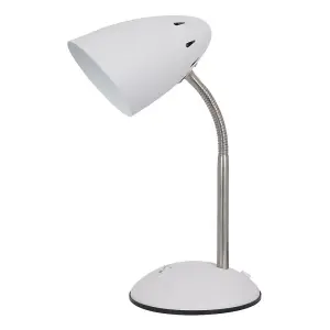 Luminosa Modern Table Lamp White, Satin Nickel 1 Light  with White Shade, E27