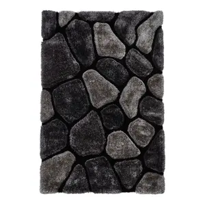 Black/Grey Handmade Modern Shaggy Easy to Clean Abstract Optical/ (3D) Rug For Dining Room Bedroom And Living Room-150cm X 230cm