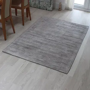 Plain Silver Modern Handmade Rug For Dining Room Bedroom & Living Room-160cm X 230cm