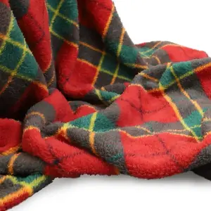 Tartan Check Pattern Luxurious Throws Super Soft Warm Cosy Teddy Sherpa Fleece Sofa and Bed Fleece Blankets Red (150x200CM)