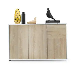 Mcdevitt 117cm Sideboard White (Matt)/Rough-cut Oak