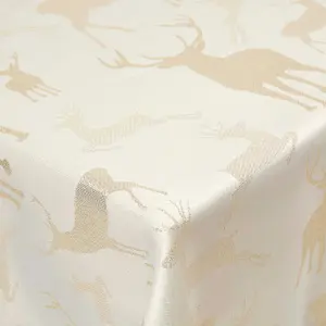 Homescapes Gold Stag Christmas Table Cloth, 132 x 178 cm