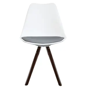 Soho White & Dark Grey Plastic Dining Chair with Pyramid Dark Wood Legs