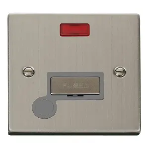 Stainless Steel 13A Fused Ingot Connection Unit With Neon With Flex - Grey Trim - SE Home