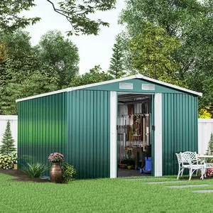 Ajay 8ft. W x 10ft. D Metal Apex Tool Shed Dark Green