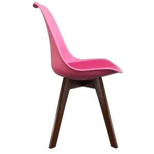 Soho Bright Pink Plastic Dining Chair with Squared Dark Wood Legs