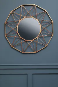 Interiors by Premier Geometric Style Wall Mirror, Luxurious Antique Gold Finish Accent Mirror, Round Copper Decorative Mirror