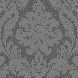 GoodHome Chalfont Charcoal Glitter effect Damask Textured Wallpaper