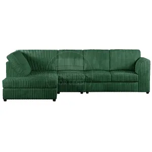 Luxor Green Jumbo Cord Large 5 Seater Corner Sofa Long Left Hand Facing - Full Back