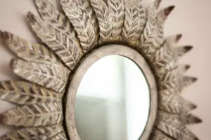 Bronze Feathered Frame Hanging Mirror 40cm