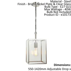 Ceiling Pendant Light Bright Nickel & Clear Glass 40W E27 Dimmable e10173