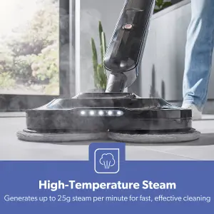 Geepas Twin Rotating Scrubbing Pads Steam Mop Digital Display 2 Steam Settings 540ML Water Tank