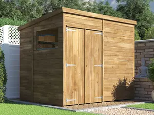 Dunster House Bike Shed Storage 2.4m x 1.8m Garden Building Wooden Overlord Pent Roof With Window