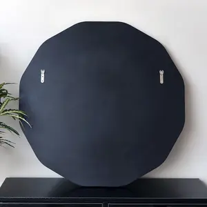 Melody Maison Large Round Black Scalloped Wall Mirror 90cm x 90cm