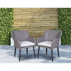 Dellonda Buxton Rattan Wicker Outdoor Dining Armchair & Cushions, Set of 2, Grey