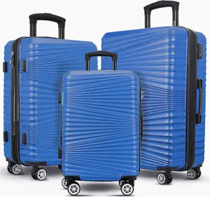 TOV Hard Case Luggage Shell PC+ABS Cabin Suitcase 4 Wheel Travel Bag Lightweight - Dark Blue