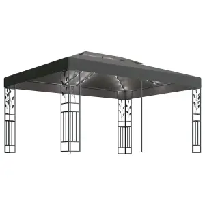 Berkfield Gazebo with Double Roof&LED String Lights 3x4m Anthracite