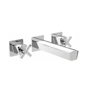 Wall Mounted Basin Mixer Tap Chrome Finish Crosshead Handles Solid Brass Body