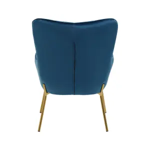 Interiors by Premier And Durable Blue Velvet Armchair with Gold Legs, High Back Patterned Armchair, Easy to Maintain Bucket Chair