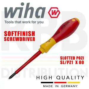 Wiha PlusMinus Screwdriver Pozidrive 1000v VDE SoftFinish Slotted-PZ1 30700