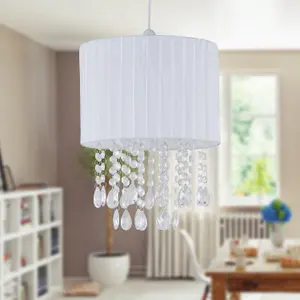 First Choice Lighting Voile 25cm Jewelled White Ribbon Pendant Shade