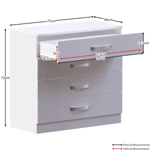 Vida Designs Hulio White High Gloss 4 Drawer Chest (H)720mm (W)750mm (D)360mm