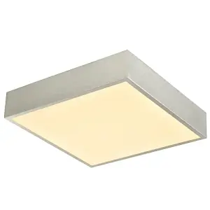 Modern 25w LED Flush Square Ceiling Light in Brushed Silver with Opal Diffuser