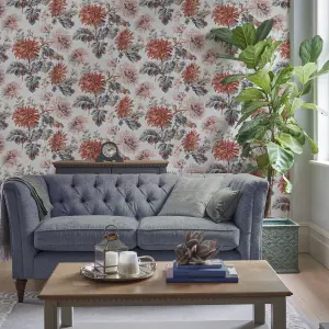 Laura Ashley Maryam Crimson Floral Smooth Wallpaper