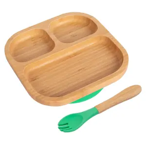 Bamboo Segmented Baby Weaning Plate & Fork Set - Green