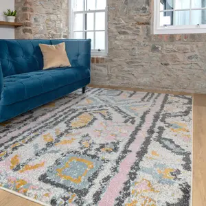 Pastel Multicolour Distressed Tribal Living Area Rug 80x150cm