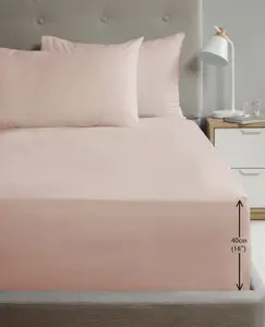 Luxury Super Soft Percale Plain 16" Deep Fitted Sheet Single Blush Fitted Sheet