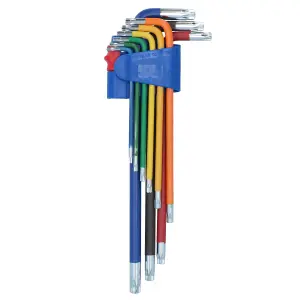 9pc Extra-Long Star Torx Tamper Torx keys Multicoloured with Holder T10-T50