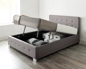 Aspire End Lift Ottoman Storage Bed King Size, Grey Linen