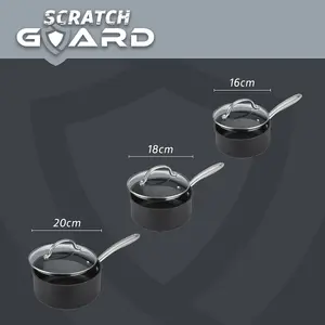 Prestige Scratch Guard Black Round Aluminium Induction Suitable Dishwasher Safe Saucepan Set Pack of 3