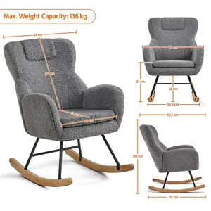 Yaheetech Dark Grey High Back Rocking Accent Chair with Beech Wood Legs