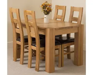 Kuba 125 x 80 cm Chunky Oak Small Dining Table and 4 Chairs Dining Set with Yale Chairs