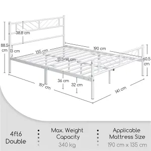 Yaheetech White 4ft6 Double Metal Bed Frame with Arrow Design Headboard and Footboard